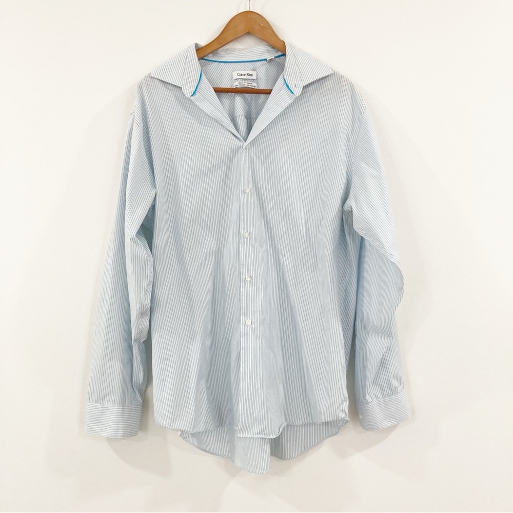 Calvin Klein Men's Sky Blue Pinstripe Dress Shirt